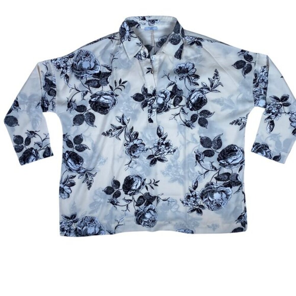 Studio‎ 1886 Womens Floral Blouse L/G 12-14 3/4 Sleeve  Black & Beige